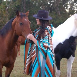 Colorful Geometric Patterned Hooded Poncho